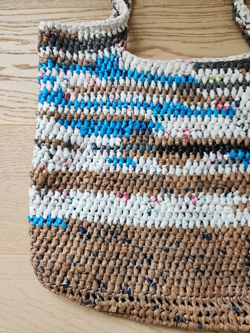 Handmade Upcycled Plarn Recycled Plastic Bag Crotchet Market Tote Eco-Friendly - Picture 5 of 10